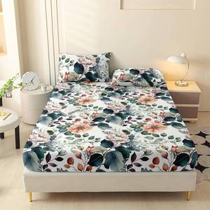 lot 10123 image: LweiPsqLin Queen Size Fitted Sheet - Floral Brushed Microfiber Bed Sheet with 15 Inch Deep Pocket Elastic Edges - Shrink & Fade Resistant, Botanical Print Bedding