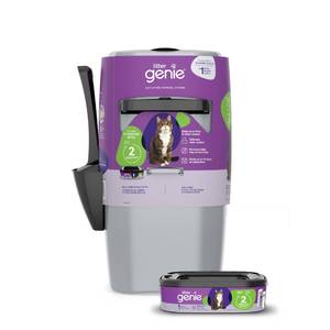 lot 13340 image: Litter Genie Standard Pail (Silver)  Cat Litter Box Waste Disposal System for Odor Control  Includes 1 Square Refill Bag