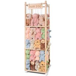 lot 13346 image: BENCHRY Stuffed Animal Storage, Wooden Cute Zoo Toy Holder with Brake Wheels, Space Save Toy Organizer, Large Capacity Stuffed Animal Holder, Perfect for Nursery Playroom Kidroom Bedroom-54 Inch