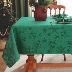 lot 14394 image: Honellaty Christmas Tablecloth Rectangle, Jacquard Snowflake Pattern Table Cloth for Rectangle Tables, Water Resistant Rectangular Tablecloths for Dining Room & Holiday Decoration, 52 x 70 Green