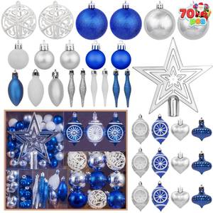 lot 15580 image: Joiedomi 70Pcs Assorted Christmas Blue Ornaments, Christmas Tree Decoration Set Blue, Silver&White Ball Set, Hanging Shatterproof Ornaments for Holidays and Xmas Tree Decoration