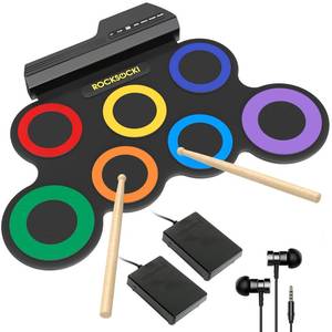 lot 15581 image: ROCKSOCKI Electric Drum Set, 7-Pad Kids Electronic Drum Set with Headphone Included, Roll-up Drum Practice Pad, Great Holiday Xmas Birthday Gift for Kids