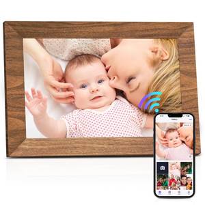 lot 15594 image: Uhale Digital Picture Frame 32GB Storage 10.1 Inch Wood WiFi Electronic Photo Frames SD Card Slot IPS Touch Screen HD Display Auto Rotate Slideshow Share Videos Photos Instantly Send Wishes Remotely