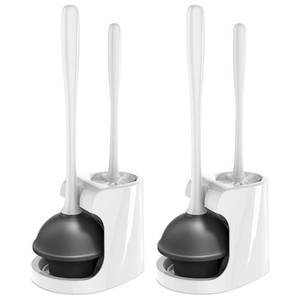 lot 15596 image: MR.SIGA Toilet Plunger and Bowl Brush Combo for Bathroom Cleaning, White, 2 Sets