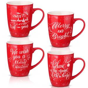 lot 15602 image: Suttmin 4 Pcs Christmas Ceramic Mugs 11.83 oz Red Holiday Coffee Mugs Set Merry Christmas and Bright Stackable Drinking Cup for Coffee Milk Hot Cocoa Xmas Winter