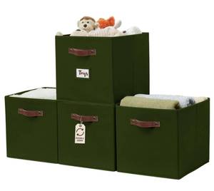 lot 15623 image: DECOMOMO Storage Baskets, 13x15x13 Storage Cube Bins with Labels for Organizing Shelves Kallax (Kallax  4pcs, Olive Green)