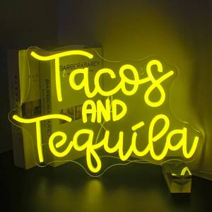 lot 3928 image: Looklight Tacos and Tequila Neon Sign,Taco Led Neon Signs for Wall Decor,Lemon-yellow Neon Light Sign,Letters USB Connectivity Neon Light Up Sign for Fast Food Shop Bar Kitchen Mexican Restaurant