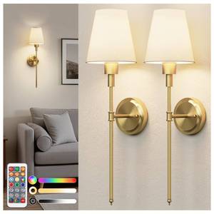 lot 3941 image: DORESshop Battery Operated Wall Sconce Set of 2, Wireless Wall Light Easy to Install, 15 Color Rechargeable Wall Sconces, Sconce Wall Decor Set of 2 for Bedroom, Living Room, Gold, 24.6in