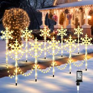 lot 3943 image: Hohean Christmas Snowflake Pathway Lights Outdoor, Set of 10 Christmas Pathway Lights with 8 Lighting Modes, Outdoor Xmas Decorations with Timer for Holiday Walkway Patio Yard Garden(Warm White)