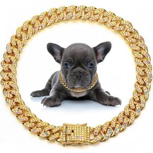 lot 4189 image: LEIFIDE Dog Chain Collar Diamond Link Puppy Collar 12 mm Wide Dog Necklace Metal Cat Chain Pet Crystal Necklace Jewelry Accessories for Small Medium Large Pet(20 Inch,Gold, AB Color)