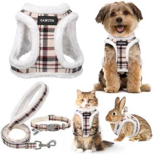 lot 4191 image: GAMUDA Small Dog Harness Collar and Leash Set, Step in No Chock No Pull Soft Mesh Adjustable Dog Vest Harnesses Plaid Reflective for Dogs Puppy Cats Kitten Rabbit (Warm Beige, XXXS)