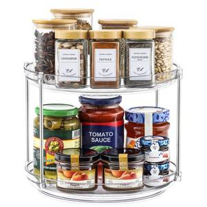 lot 4195 image: 2 Tier Non-Skid Acrylic Lazy Susan Turntable Organizer - Rotating Spice Rack - Spinning Organization Tray for Kitchen, Pantry, Countertop, Closet, Bathroom, Vanity, Medicine Cabinet Organizing, 9.25
