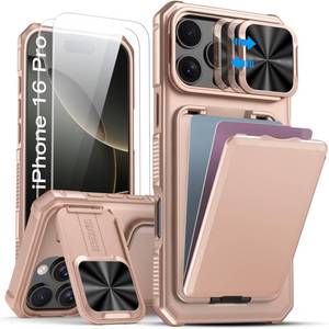 lot 4203 image: SSLOTSCASE for iPhone 16 Pro Wallet Case with 2X Screen Protector, Kickstand & Camera Cover & Card Holder, Drop Protection Heavy Duty Shockproof Hard Phone Cover for iPhone 16 Pro, Rose Gold