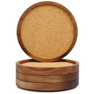 lot 4228 image: Zovano Wooden Drink Coasters Set of 4, Stackable Cup Coaster for Table, 4.2 inch Absorbent Cork Coasters Set for Tabletop Protection, Rustic Glass Coaster for Coffee, Home Decor.