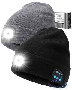 lot 4234 image: Bluetooth Beanie Hat with Light for Men 2 Pack, Rechargeable LED Beanie with Light, Headlamp Cap Wireless Headphones Built-in Speaker Mic for Teens Stocking Stuffers for Men(BackGrey)