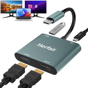 lot 4238 image: Herfair HDMI Splitter for Dual Monitors Extended Display 1 in 2 Out 4K USB C to 2 HDMI Adapter Extender for MacBook Laptop Support All Display Mode for Windows & Mirror Mode for MacOS