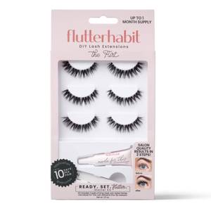 lot 4254 image: FlutterHabit Flirt Ready Set Starter Kit, DIY Eyelash Extensions, Lash Clusters for Women, Professional Quality At Home Eyelash Extension Kit, Natural False Lashes, 3 Lash Sets, Lash Glue Included