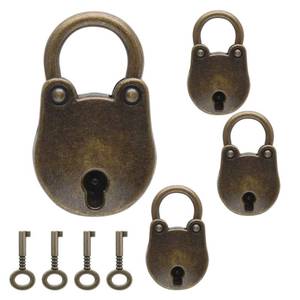 lot 4255 image: Jiozermi 4 Pcs Vintage Antique Padlocks Key Lock with Key, Mini Bear Head Luggage Locks, Antique Style