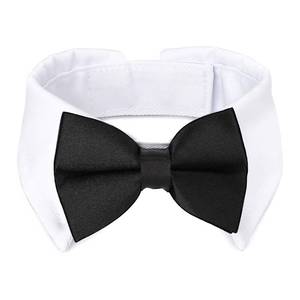 lot 4264 image: Segarty Black Bow Tie Dog Collar for Neck Girths 10.2-12.6 in, Tux Bowtie with Handcrafted Adjustable White Collar Formal Pet Cats Puppies Necktie for Wedding Birthday Party