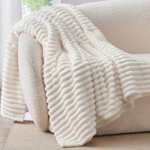 lot 4265 image: BEDELITE Fleece Throw Blanket for Couch - 300GSM Soft & Warm Fluffy Cream White Blanket, Decorative and Giftable Striped Blankets for Women, Men, 50x60