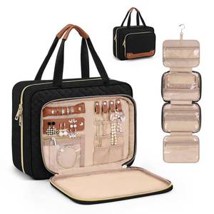 lot 4271 image: Wedama Toiletry Bag for Women, Hanging Travel Toiletry Bag with Jewelry Organizer Compartment Large Makeup Bag, PVC Waterproof Cosmetic Travel Bag for Travel Business Trips Camping Bathroom, Black