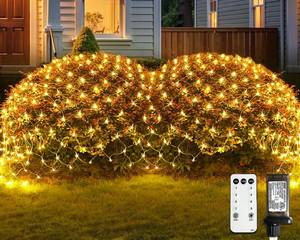 lot 4272 image: JMEXSUSS Outdoor Net Lights Waterproof, 12ft x 5ft Plug in with 8 Modes Remoter, 360 LED Net Lights for for Bush Patio Christmas Tree Decor (Clear Wire, Warm White)