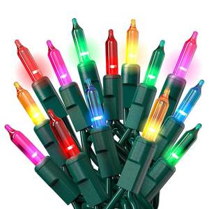 lot 4280 image: PREXTEX 50 Ct. Multi-Color Christmas Tree Lights with Green Wire - 10 Ft String Lights for Indoor and Outdoor Use - Multicolor Incandescent Christmas Tree Decoration with End-to-End Connectors