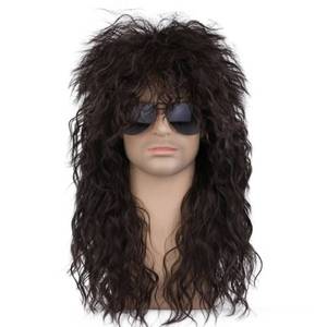 lot 4281 image: JIEFULL 70s 80s Rocker Wigs for Men and Women, Rockstar Wig Long Curly Mullet Wigs for Halloween Rock Star Punk Cosplay Costume Party Accessory(Brown)