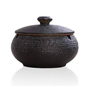 lot 4296 image: Lependor Ceramic Ashtray with Lids, Windproof, Cigarette Ashtray for Indoor or Outdoor Use��Ash Holder for Smokers,Desktop Smoking Ash Tray for Home Office Decoration - Black