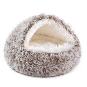 lot 5462 image: NOYAL Round Hooded Donut Dog Bed for Small & Medium Pets - Plush Fluffy Anti-Anxiety Cat Cave Bed with Cover