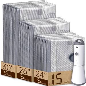 lot 5470 image: Vacbird Vacuum Bags for Travel with Rechargeable air Pump, Carry-on Size Compression Packing Bags for Luggage and Suitcase, Space Saver for Clothes and Clothing 15 Combo Travel size