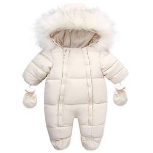 lot 5474 image: CYTAFE Baby Girl Boy Snowsuit Cute Down Jacket Hooded Romper Light Puffer Padded Jumpsuit Infant Winter Outwear Beige 6-12 Months