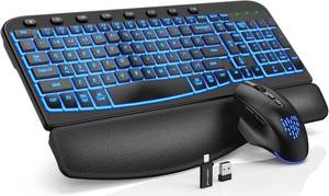 lot 5488 image: SABLUTE Ergonomic Wireless Keyboard and Mouse Combo - Wave Keyboard with Soft Leather Wrist Rest, Resistant Keys, RGB Backlit Rechargeable Set for PCMacChromebook (Black)