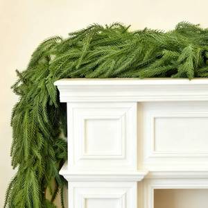 lot 5490 image: 9FT Real Touch Norfolk Pine Christmas Garland with Lights Winter Artificial Faux Greenery Garland for Table Mantle Stairs Fireplace Wall Decor Outdoor Indoor Home Decorations (Battery Not Included)