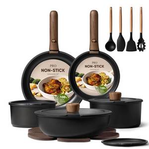 lot 5496 image: CAROTE 19pcs Pots and Pans Non Stick, Cookware Sets Detachable Handle, Induction Kitchen Pots and Pans,NonStick Cooking Set, OvenDishwasherFridge Safe, Space Saving