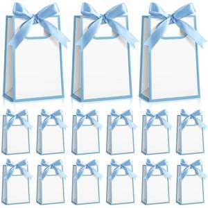 lot 5497 image: Kolldenn 24 Pcs Small Gift Bags with Bow 6.3 x 3.9 x 2.8 Inch Thank You Gift Bags Elegant Mini Paper Bag with Handles for Wedding Bridal Birthday Baby Shower Bridesmaid Party Favors(White Blue)
