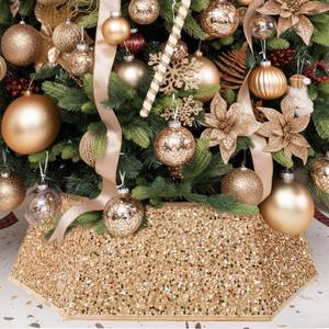 lot 5499 image: XmasExp Christmas Tree Collar, 24-36 inch Sequin Tree Skirt Stand Base Cover for Home Decor (Champagne, X-Large)