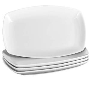 lot 5500 image: Ceramic Serving Platter Set, 4 Pcs 10 inch Rectangular Serving Tray for Entertaining at Parties and Weddings, White Platter Rectangular Dishes Dinner Plates for Appetizer Meat Bread Dessert and Sushi
