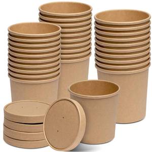 lot 5502 image: GUSTO 16 oz. - 25 Count Kraft Paper Food Containers with Vented Lids - To Go Hot Soup Bowls, Disposable Ice Cream Cups, Ideal for Hot and Cold Foods - (Formerly Comfy Package)