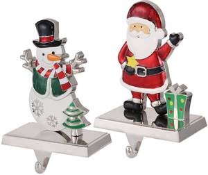 lot 5513 image: 2PCS Christmas Stocking Holders Set Fireplace Mantle Heavy Garland Stocking Hook Merry Christmas Stocking Hangers Holiday Decoration (C-Snowman Santa,2)