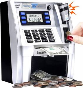 lot 5516 image: Fishboy ATM Piggy Bank for Kids with Power-Off Memory and Debit Card for Real Money, Onekey Shutdown, Coin Recognition, Target Setting, Bill Feeder, Balance Calculator, Savings Machine Box