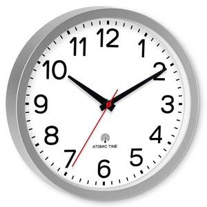 lot 5517 image: AKCISOT Atomic 10 Inch Wall Clock Analog Clocks for Indoor Kitchen, Battery Operated Clock for Bedroom Office Classroom Living Room(Silver)