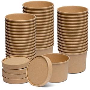 lot 5518 image: GUSTO 12 oz. - 25 Count Kraft Paper Food Containers with Vented Lids - To Go Hot Soup Bowls, Disposable Ice Cream Cups, Ideal for Hot and Cold Foods - (Formerly Comfy Package)