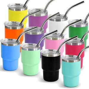 lot 5521 image: FECBK 3 oz Mini Tumbler Shot Glass with Straw and Lid 12 Pcs Stainless Steel Mini Shot Tumblers for Wedding Party Whiskey Cocktail Bar, 12 Colored, Matte with Silver Rim