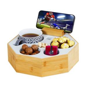 lot 5522 image: Hitseon Couch Cup Holder Tray, Octagonal Silicone Bamboo Sofa Cup Holder with Rotatable Phone Holder for Bed RV Car, Waterproof Couch Caddy for Snacks Beverage Remote (White)