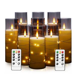lot 5523 image: kakoya Flameless LED Candles with Timer 9 Pc Flickering Flameless Candles for Romantic Ambiance and Home Decoration Stable Acrylic Shell,with Embedded Star String��Battery Operated Candles��Grey��