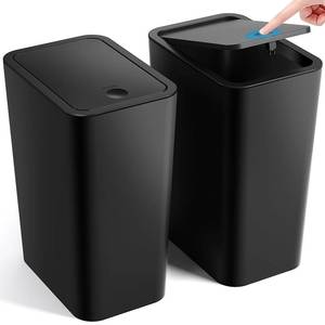 lot 5528 image: ITCPRL Bathroom Trash Can with Lid, 2 Pack 4 Gallons15 Liters Garbage Can with Pop-Up Lid, Small Plastic Trash Can, Slim Trash Bin Waste Basket for Bathroom, Bedroom, Office, Living Room(Black)