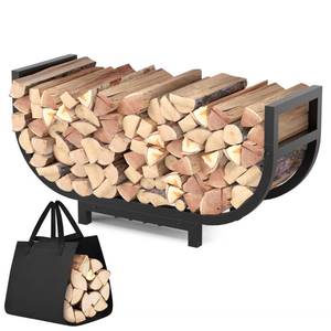 lot 5538 image: HXJLJY 34-inch Firewood Rack Outdoor Indoor with Log Carrier Bag, Stable Log Holder Rustproof Metal Wood Rack for Fireplace Patio Deck Firepit, Heavy Duty Firewood Storage Organizer Tool, Black