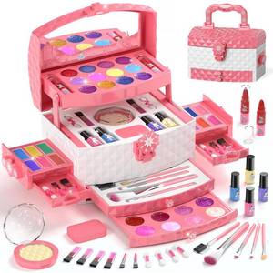 lot 5555 image: PERRYHOME Kids Makeup Set for Girl 56 Pcs Washable Real Cosmetic, Non-Toxic Frozen Toys Toddler Makeup Kit, 2026 New Princess Valentine & Birthday Girl Gift for 3 4 5 6 7 8 9 10 11 12 Year Old Girls
