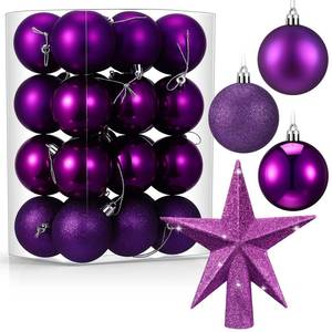 lot 5564 image: RoundFunny 25 Pcs Mini Christmas Balls Ornaments Set 2.36 Inch Christmas Day Ball Topper Star Tree Hanging Ornaments for Party Decoration(Purple)